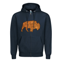 Navy Western Vintage Bison Silhouette Zipper Hoodie - Bettercallsaul