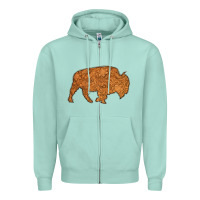 Seafoam Western Vintage Bison Silhouette Zipper Hoodie - Bettercallsaul
