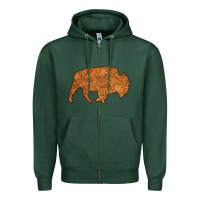 Sports Green Western Vintage Bison Silhouette Zipper Hoodie - Bettercallsaul