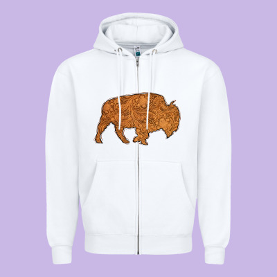 Western Vintage Bison Silhouette Zipper Hoodie Designed By Bettercallsaul