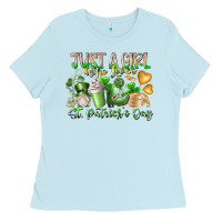 Baby Blue Just a Girl who Loves Saint Patrick's Day Ladies Tee - RacoonDesign