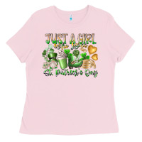 Bubblegum Pink Just a Girl who Loves Saint Patrick's Day Ladies Tee - RacoonDesign