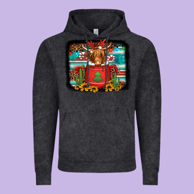 Hot Coco Christmas Highland Cow With Background Vintage Hoodie Designed By Jasminsmagicworld