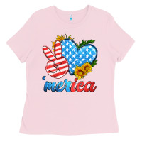 Bubblegum Pink america with heart Ladies Tee - HRA Design Shop