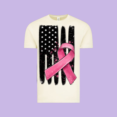 Breast Cancer Ribbon American Flag Vintage Tee Designed By Maliassmallbusiness