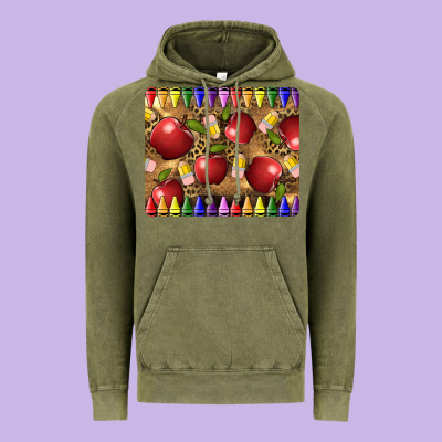 Teacher Crayons And Apples Vintage Hoodie Designed By Lillyallendesigns