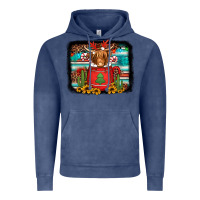 Vintage Denim hot coco christmas highland cow with background Vintage Hoodie - Jasminsmagicworld