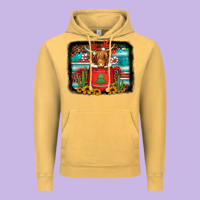 Hot Coco Christmas Highland Cow With Background Vintage Hoodie Designed By Jasminsmagicworld
