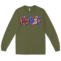 Army Green 4th of july nurse Long Sleeve Tee - NancyCooperArtShop