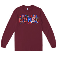 Burgundy 4th of july nurse Long Sleeve Tee - NancyCooperArtShop