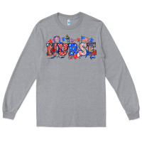 Heather Grey 4th of july nurse Long Sleeve Tee - NancyCooperArtShop
