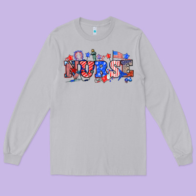4th Of July Nurse Long Sleeve Tee Designed By Nancycooperartshop