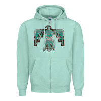 Seafoam Cowhide Aztec Thunderbird Zipper Hoodie - Bettercallsaul