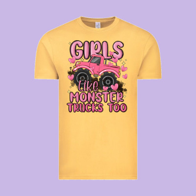 Girls Like Monster Trucks Too Vintage Tee Designed By Maliassmallbusiness