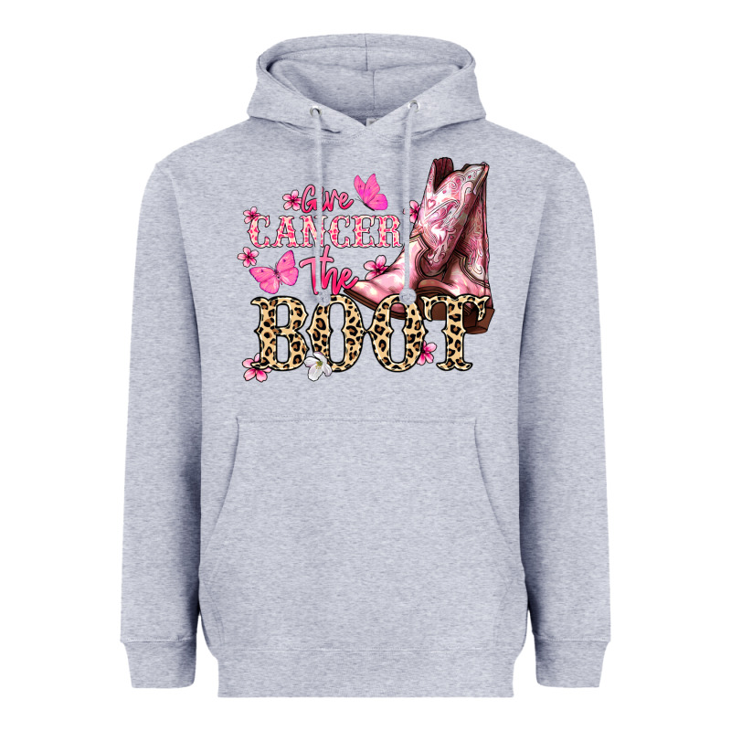 Give Cancer The Boot Cancer Awareness Heavyweight Hoodie by HowdyJamesFarm | Teevron