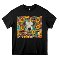 Black white Scottish calf and sunflowers Heavy Core Tee - BarkalooDesign