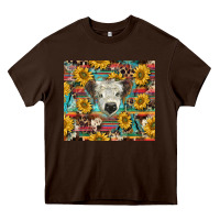 Chocolate Brown white Scottish calf and sunflowers Heavy Core Tee - BarkalooDesign