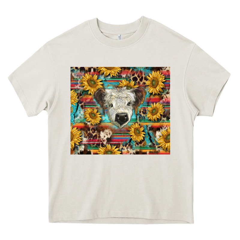 White Scottish Calf And Sunflowers Heavy Core Tee by BarkalooDesign | Teevron