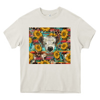 Cream white Scottish calf and sunflowers Heavy Core Tee - BarkalooDesign
