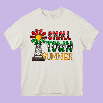Small Town Summer Heavy Core Tee Designed By Cowhidedigitalart