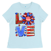 Baby Blue love america sunflower Ladies Tee - HRA Design Shop
