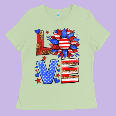 Love America Sunflower Ladies Tee Designed By Hra Design Shop