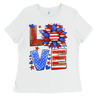 White love america sunflower Ladies Tee - HRA Design Shop