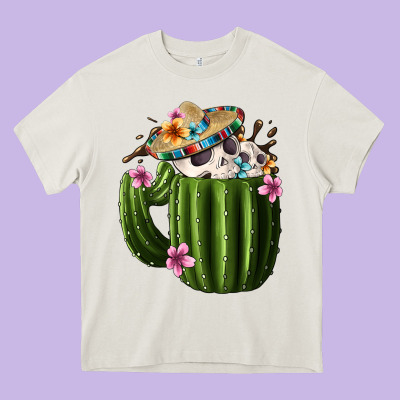 Day Of The Dead Mexican Cactus Heavy Core Tee Designed By Fadigitalartstudio