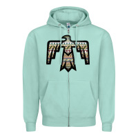 Seafoam Western Green Aztec Thunderbird Zipper Hoodie - Bettercallsaul