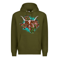 Army Green texas longhorn texas map Premium Hoodie - JahusDesignShop