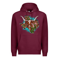 Burgundy texas longhorn texas map Premium Hoodie - JahusDesignShop