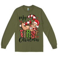 Army Green my first christmas cute christmas sloth Long Sleeve Tee - MaliasSmallBusiness