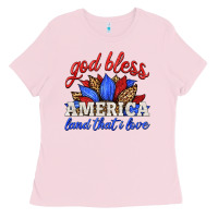 Bubblegum Pink god bless america land that i love Ladies Tee - HRA Design Shop