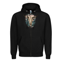 Black Western Aztec Bull Skull Zipper Hoodie - Bettercallsaul