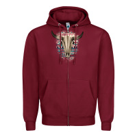 Burgundy Western Aztec Bull Skull Zipper Hoodie - Bettercallsaul