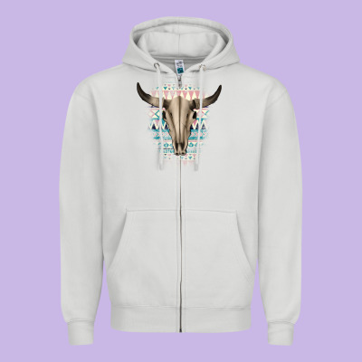 Western Aztec Bull Skull Zipper Hoodie Designed By Bettercallsaul