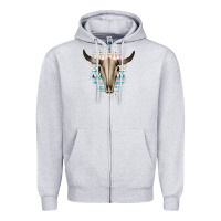 Heather Grey Western Aztec Bull Skull Zipper Hoodie - Bettercallsaul