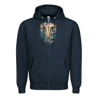 Navy Western Aztec Bull Skull Zipper Hoodie - Bettercallsaul