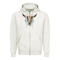Oatmeal Heather Western Aztec Bull Skull Zipper Hoodie - Bettercallsaul