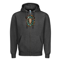 Charcoal Heather Western Gemstone Bull Skull Zipper Hoodie - Bettercallsaul