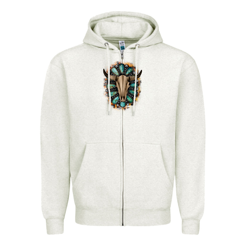 Western Gemstone Bull Skull Zipper Hoodie by Bettercallsaul | Teevron