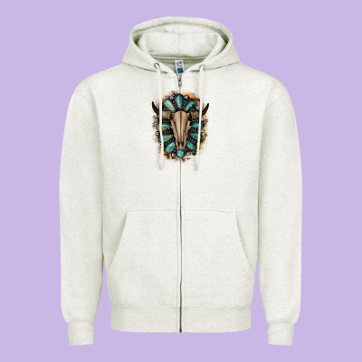 Western Gemstone Bull Skull Zipper Hoodie Designed By Bettercallsaul