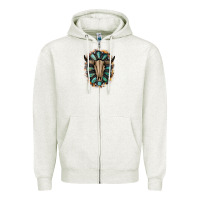 Oatmeal Heather Western Gemstone Bull Skull Zipper Hoodie - Bettercallsaul