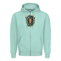 Seafoam Western Gemstone Bull Skull Zipper Hoodie - Bettercallsaul