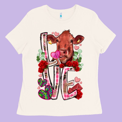 Love Cow Valentine Ladies Tee Designed By Racoondesign