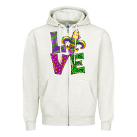 Oatmeal Heather mardi gras love Zipper Hoodie - RanaPortraitStore