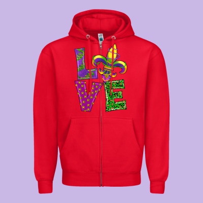 Mardi Gras Love Zipper Hoodie Designed By Ranaportraitstore