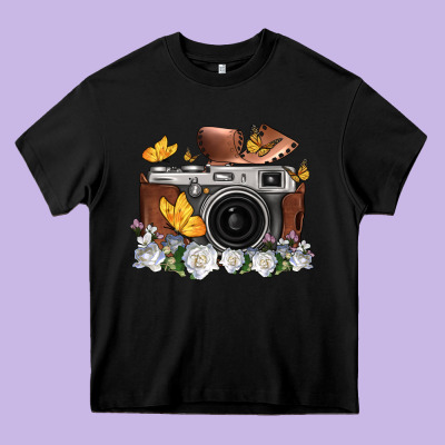 Floral Butterfly Film Roll Vintage Camera Heavy Core Tee Designed By Fadigitalartstudio