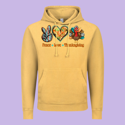 Peace Love Thanksgiving Vintage Hoodie Designed By Barkaloodesign