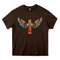 Chocolate Brown our lady of guadalupe cross with wings Heavy Core Tee - BarkalooDesign